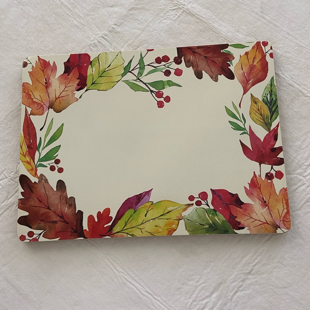 Williams Sonoma Autumn Leaf Cork Placemat in Cream, Red, Green, Yellow, Brown